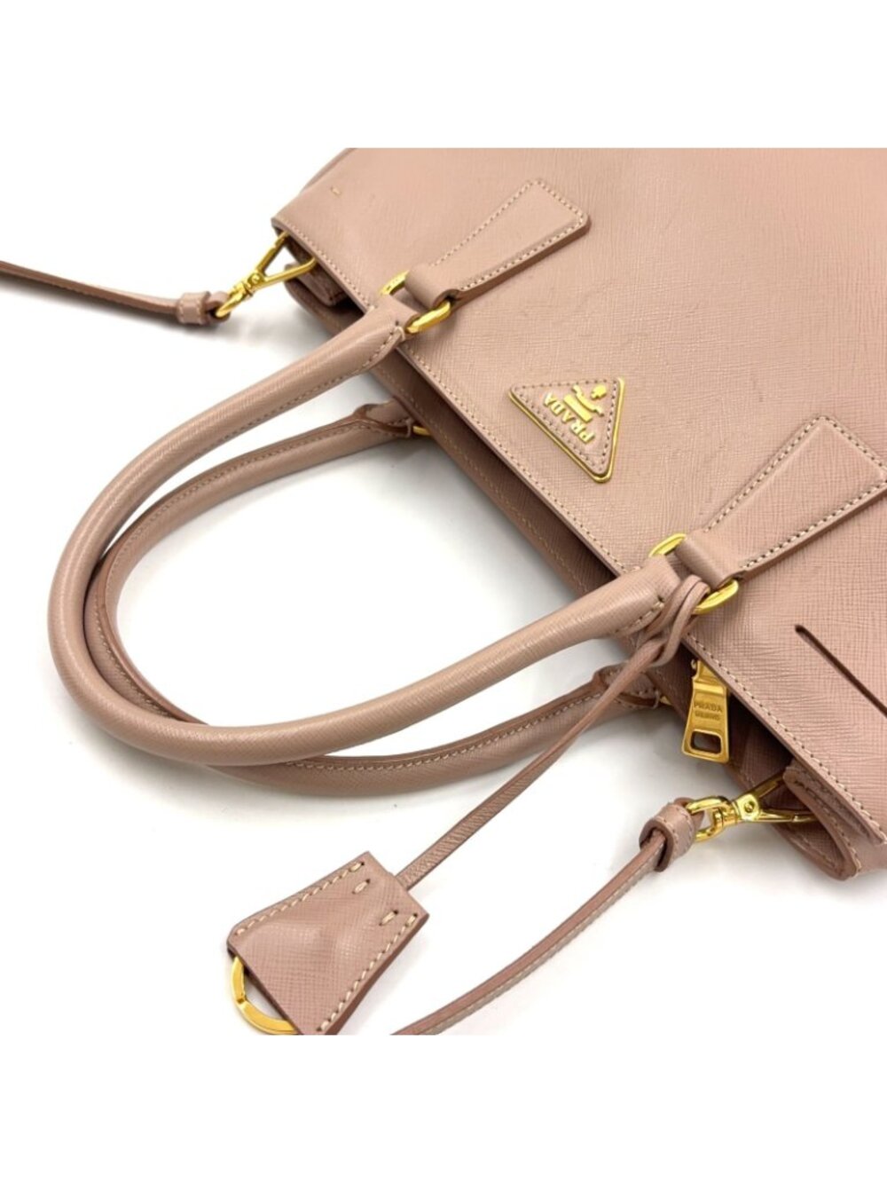 Prada Galleria Saffiano Leather Pink Beige Shoulder Bag Gold - Picture 11 of 15